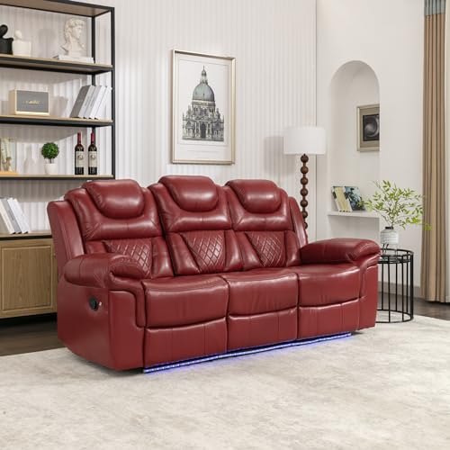 Oversized 3 Seaters Manual Motion Reclining Sofa Faux Leather Upholstered Tufte…