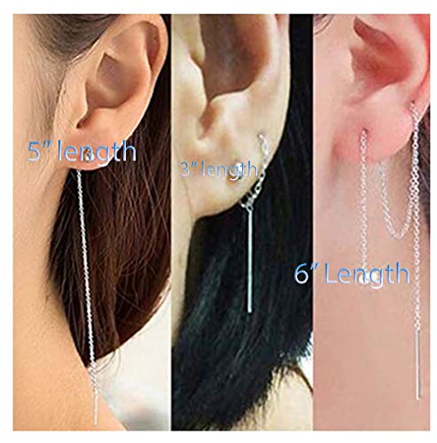 2pcs Sterling Silver Ear Threads Long Chain Earrings with Loops | 5 inch Drop Earring Threader Findings Strong Long Lasting SS297-5