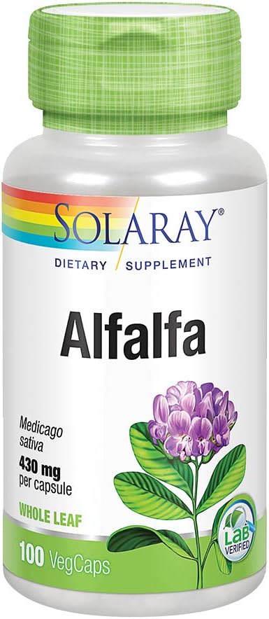 Solaray Alfalfa Leaf 430mg | Vitamin-Rich Superfood w/Fiber & Chlorophyll | Healthy Blood, Kidneys & Digestion Support | Non-GMO, Vegan | 100 VegCaps: Health & Personal Care