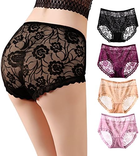 TRIES Sexy Lace Panties, High Waist Women Briefs Underwear 4 Pack (US/M)