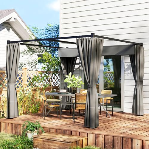 Outsunny 10' x 10' Retractable Pergola Canopy with Sidewalls, Metal Outdoor Gazebo Sun Shade Shelter for Garden, Porch, Patio, Deck, Deck, Dark Grey