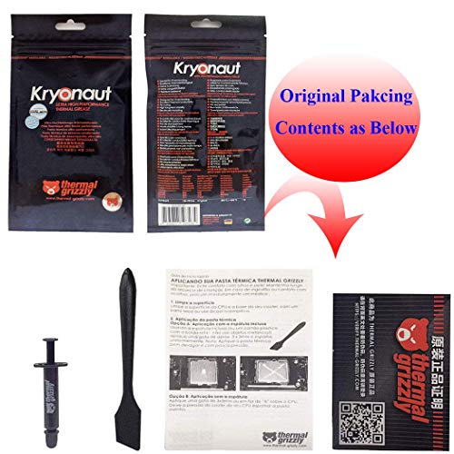 Thermal Paste Thermal Grizzly Kryonaut Thermal Conductivity: >12.5W/m-k Carbon Based High Performance, Heatsink Paste, Thermal Compound CPU for All Coolers, Thermal Interface Material - 1 Grams