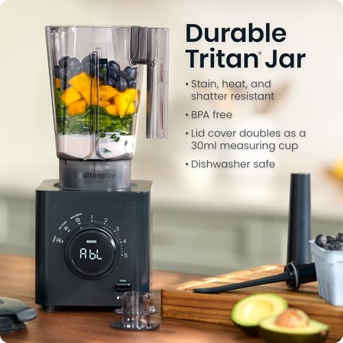 Chefman Obliterator 1.2L Smoothie Blender 1380W, Crushes Ice & Frozen Fruit | Stainless Steel Blade, Auto Blend, 600ml Travel Jar, Midnight