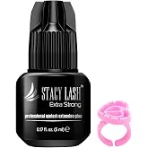 STACY LASH Extra Strong Eyelash Extension Glue (0.17fl.oz / 5ml) / 0.5-1 Sec Dry/Retention &ndash; 8 Weeks/Professional Black Adhesive/Lash Tech Supplies + Glue Ring