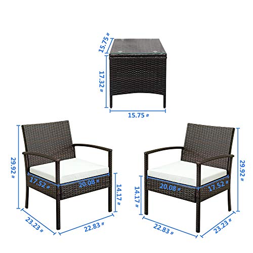 Z ZTDM Patio Porch Rattan Sofa Set, 3-Piece Wicker Chair Sectional, Beige Cushion with Table, All-Weather Waterproof Outdoor/Indoor Use Backyard Poolside Garden Balcony Lawn