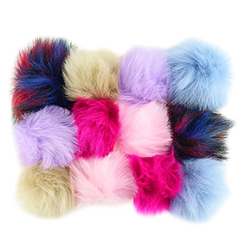 JINSEY 12pcs Faux Fake Fox Fur Fluffy Pom Pom Balls with Snap for Knitting Pompom Hat Hats Keychains Purse Charms Craft Making Supply Colorful
