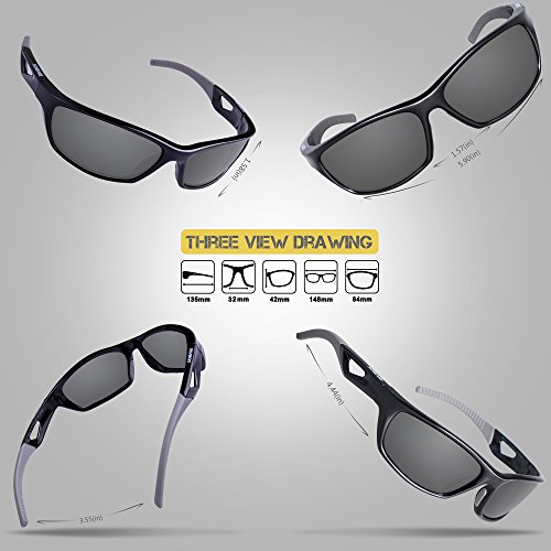 RIVBOS Polarized Sports Sunglasses Driving Sun Glasses for Men Women Tr 90 Unbreakable Frame for Cycling Baseball Running Rb831 (Black&Grey)