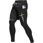 OEBLD Mens Christian Bible 2 in 1 Running Pants Elastic Christ Faith Waist Workout Gym Pants with Compression Liner