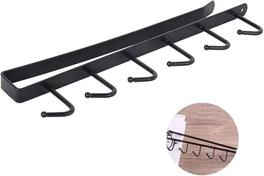 BH - Soporte para tazas bajo estante con 6 ganchos para almacenar copas