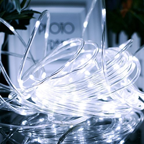 image for Solar Rope String Lights White,AMZSTAR 100 LEDs Waterproof Copper Wire