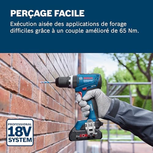 18V System Perceuse-visseuse sans fil GSB 18V-65 (moteur sans balais, longueur de tête 175, 2 batteries GBA 18V 5.0Ah incl., chargeur GAL 18V-40, L-BOXX)