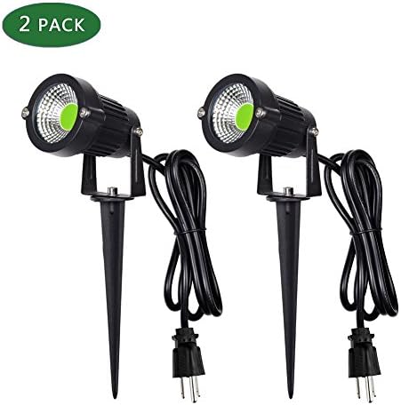 Zeben Outdoor Landscape LED Lighting 5W Waterproof Graden Lights COB Led Spotlights with Spiked Stand for Lawn Decorative Lamp US 3- Plug Green Lights (2 Packs)