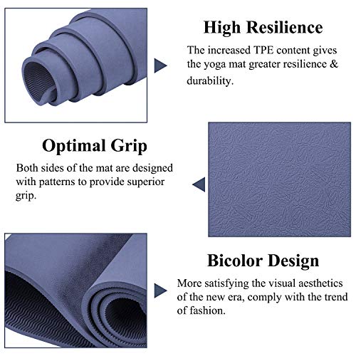 ANSOPO Tapete de Yoga Antideslizante con Premium Material ecológico TPE 10mm Agarre de Alto Rendimiento, Acolchado Ultra denso para Ejercicio, Yoga y Pilates（10mm）