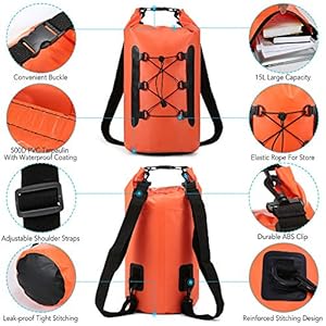 Lixada wasserdichte Tasche, 15 l, Rucksack, wasserdicht, Telefontasche, Rolltasche, Top, Trockentasche, für Kajaking, Angeln, Surfen, Schwimmen, Rafting 4 Schnorchelmasken 51g a8ujx L. SS300 Ergonomischer Packsack: Mit zwei verstellbaren Schultergurten zum bequemen Tragen. Das elastische Seil zum Halten von Kleidung oder Accessoires.
Perfekte Größe: 15L Packsack (13,8 * 8,7 Zoll) mit großer Kapazität. Die Handytasche (8,1 * 3,9 Zoll) ist für Telefone mit einer Bildschirmdiagonale von bis zu 6 Zoll geeignet.
Wasserdicht: Der Packsack besteht aus wasserdichter robuster 500D PVC-Plane mit wasserdichter Beschichtung. Die wasserdichte Handytasche besteht aus hochwertigem ABS + PVC mit verstärktem Verschlusssystem, das vor Wasser, Schmutz, Staub und Schlamm schützt.