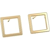 Abshel 18k Stud Earrings for Women, Tiny Flat Square Earrings Set | Small Hypoallergenic Heart Stud Earrings | Dainty Square Cartilage Valentines Studs for Girls