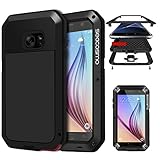 Galaxy S6 Case with Screen Protector, Seacosmo Full Body Rugged Armor Aluminum Metallic Shockproof Scratch-Resistant Dual Layer TPU Bumper Case for Samsung Galaxy S6, Black