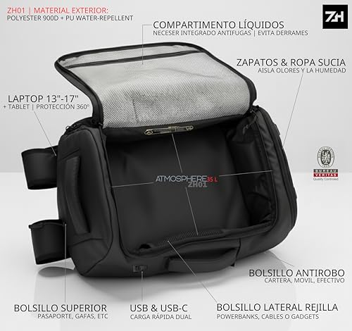 + Zermatt – HØRN Travel Backpack Cabin with Vacuum Bag 55 x 30 x 20 – 50 x 30 x 20 – Portable Backpack 15 – 17 Inches Telework Carry-on Airplane Ryanair, Carry On Men Women Oxford 35L