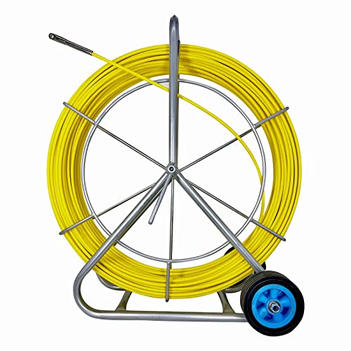 IRSCorp 8mm 150m Fiberglass Fish Tape Draw Needle Fiber Optic Cable Duct Steel Reel Holder with Brake Fiberglass Fish Strip Strand Rigid Turnout