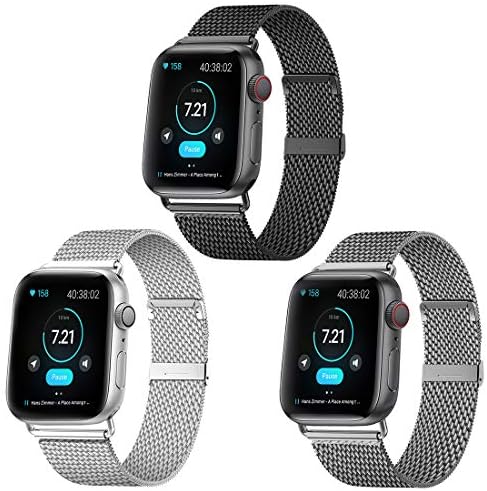 Geoumy Band Compatible with Apple Watch 42mm 44mm, Stainless Steel Mesh Sport Wristband with Adjustable Magnet Clasp Compatible with iWatch Series 1, 2, 3, 4, 5, Silver, Black, Gray