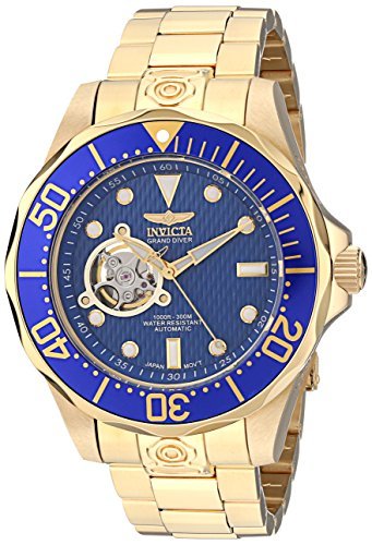 Invicta Men's 13711 Grand Diver Automatic Blue Textured Dial 18k Gold Ion-Plated Stainless Steel Watch