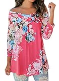 Dokotoo Womens Summer Ladies Amazon Casual Off The Shoulder Long Sleeve Floral Print Blouses Tops Shirts Rose Large