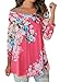 Dokotoo Womens Summer Ladies Amazon Casual Off The Shoulder Long Sleeve Floral Print Blouses Tops Shirts Rose Large