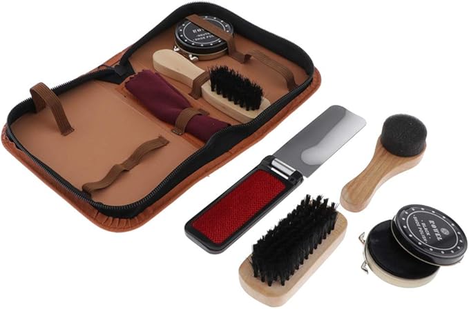 Amazon Co Jp Hellery 靴磨きセット シューケアセット シューズブラシ 靴磨きクロス お手入れ４点セット 収納ケース 靴のお手入れに 服 ファッション小物