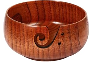 Wooden Yarn Bowl, 6" x 3" Knitting Yarn Bowl with Holes, Handmade Rounded Edge Yarn for Crocheting, Yarn Storage Bowl Holder 