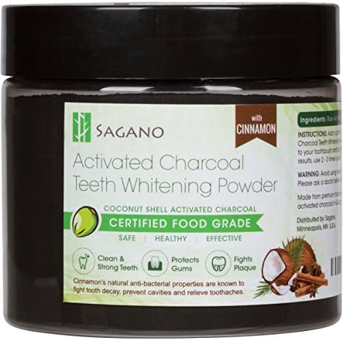 Activated Charcoal Toothpaste by Sagano, Natural Coconut Charcoal Teeth Whitening Powder Remove Bad Breath, Clean and Help Strong Teeth - for Sensitive Teeth- Organic Cinnamon Flavor