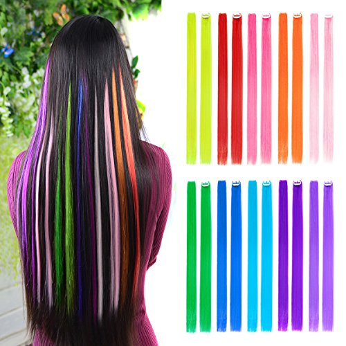 10pcs colored clip in hair extensions 22" straight fashion h…