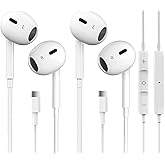 2 Packs USB C Headphones for iPhone 17/16/15 Earbuds with Microphone & Volume Control HiFi Stereo Type C Earphones for Galaxy S23/S22/S21/S20/Ultra Note 10/20, for iPad Pro Pixel 7/6/6a/ OnePlus 9