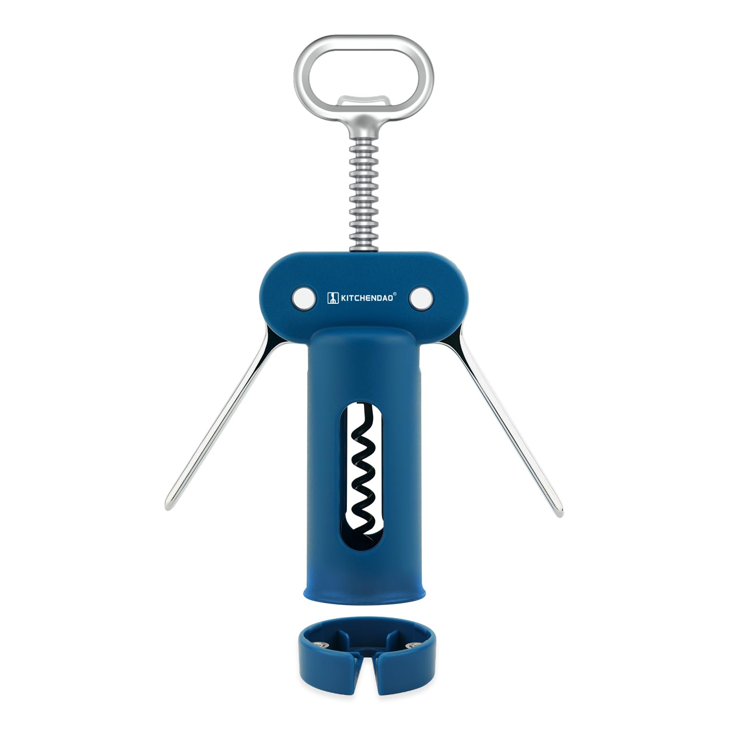 KITCHENDAO 3 in 1 Wing Corkscrew Wine Bottle Opener with Foil Cutter, Built-in Beer Bottle Opener, Multifunctional Wine Opener with Non-Stick Sharp Screw,Easy to Use, Manual Wine Corkscrew ，Blue