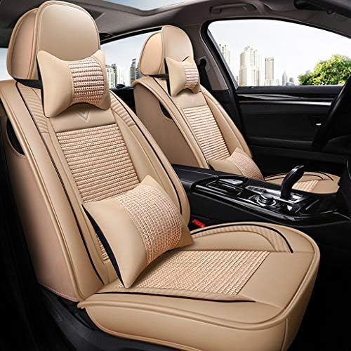 シートクッション 車用 カーシートカバー 5シートレザークッションプロテクターヘッドレストリアオート耐性マットフローパッド耐久性のある布パッド シートカバー Color Beige Gerardsplace Com