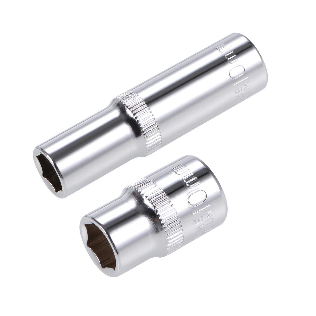 sourcing map 3/8-Inch Drive by 10mm Deep and Shallow Socket Set of 2 Pcs, Cr-V, 6-Point, Metric