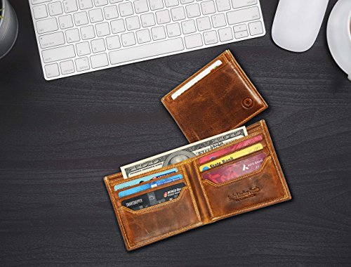 Aaron Leather RFID Blocking Leather Wallet For Men | Compact And Slim | Multiple Card Slots | Hybrid Bifold Trifold Design Wallet With Flip Out ID Window By (Brown)