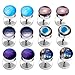 PiercingJ 2-12pcs 16G Solar System Galaxy Universe Stainless Steel Stud Barbell Earrings Illusion Ear Plug 0G Gauge Look