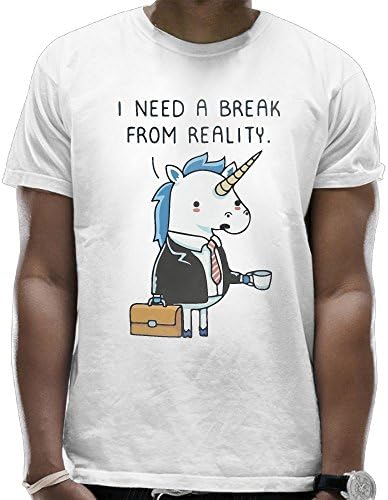 WLF Men's Unicorn I Need A Break From Reality Rounded Collar T-Shirt Casual Tee