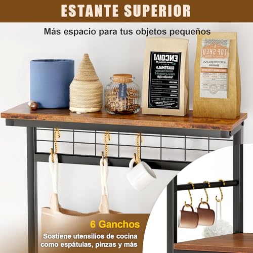 FURRIFIC Alacenas para Cocina con Estación De Carga, Muebles para Cocina con Altura Regulable, Estante para Cocinas para Horno Microondas, 6 Ganchos, 4 Tipos de Regulación de Altura, Sala, Oficina...
