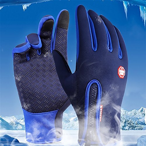 potato001 Full Finger Outdoor Sports Cycling Winter Warm Anti-Slip Touch Screen Gloves size S (Blue)