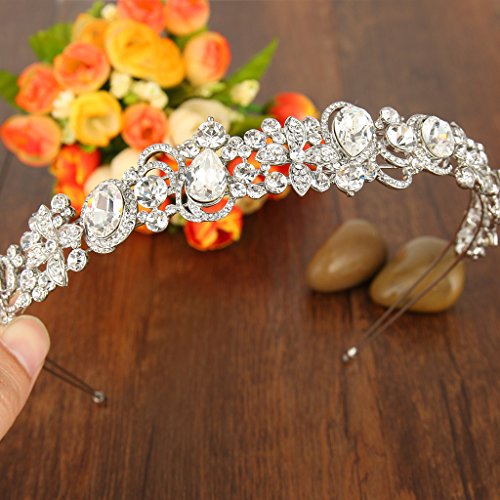 EVER FAITH Silver-Tone Austrian Crystal Bridal Flower Vine Tear Drop Head Band Clear