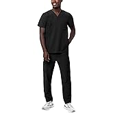 Adar Addition Scrubs Set for Men - Stretch Stylish V-Neck Scrub Top & Cargo Scrub Pants, 11 Pockets