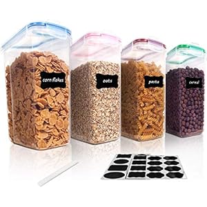 Vtopmart 4 liter grote voorraaddozen, set van 4 en 24 etiketten voor granen, meel, suiker enz.