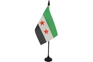 Free Syrian Army Table Flag 4'' x 6'' - Army of Syria Desk Flag 15 x 10 cm - Black plastic stick and base - AZ FLAG