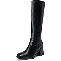 DREAM PAIRS Women's Knee High Boots Square Toe Motorcycle