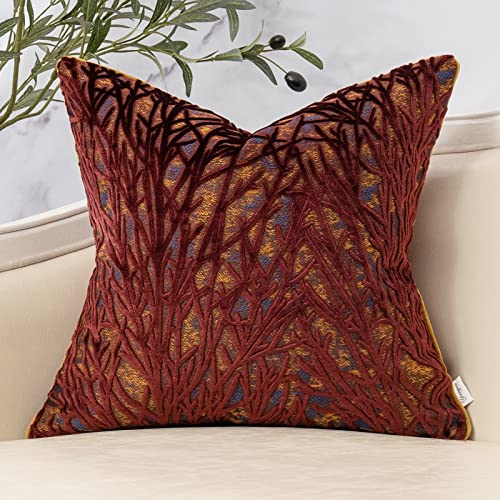 Yangest Wine Red Twigs Throw Pillow Cover Branches Velvet Cushion Case Neutral Pillowcase for Sofa Couch Bedroom Living Room Home Decor,18x18 Inch