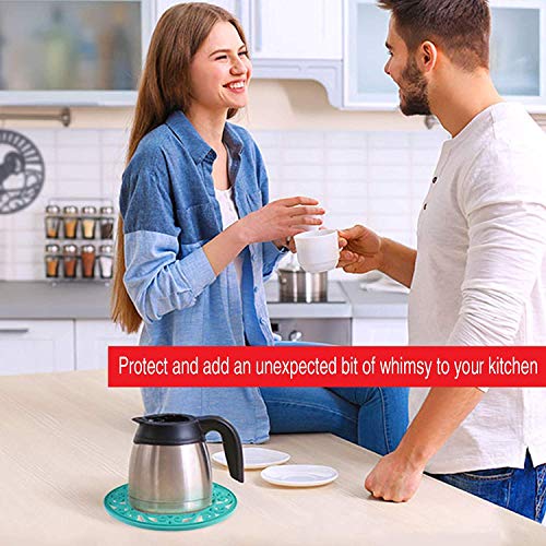Silicone Trivet Set For Hot Dishes, Pots & Pans. These Modern Kitchen Hot Pads"Hot" Ironworks Design Provides a Rustic Charm that Mimics Cast Iron Trivets (7.5" Round, Set of 3, Dark Gray)