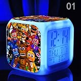 (FREE USB Cable and Button Batteries) Five Nights at FREDDY's Cartoon Games Freddy's Bear Action Figure 7 Colors Change Digital Alarm LED Clock Cartoon Night Colorful Toys for Kids (Style 1)