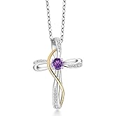 Gem Stone King Infinity Cross Necklace For Women | 925 Sterling Silver and 10K Yellow Gold | Gemstone Birthstone and White Lab Grown Diamond Cross Faith Pendant Necklace | With 18 Inch Chain