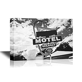 Canvas Wall Art - Motel Sign in Black and White - Gallery Wrap Modern Home Art | Ready to Hang - 12x18 inches