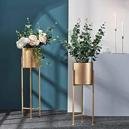 Weston Crafts Metal Plant Stand Set of 2 Mid Century Stands, Flower Pot Holder More Decor for Orchid, Aloe, Big Cactus, Indoor Decoration